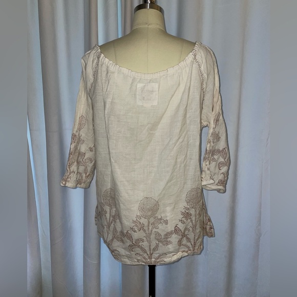 Auntie Oti Beige Embroidered Drawstring Tunic Top - Picture 3 of 3